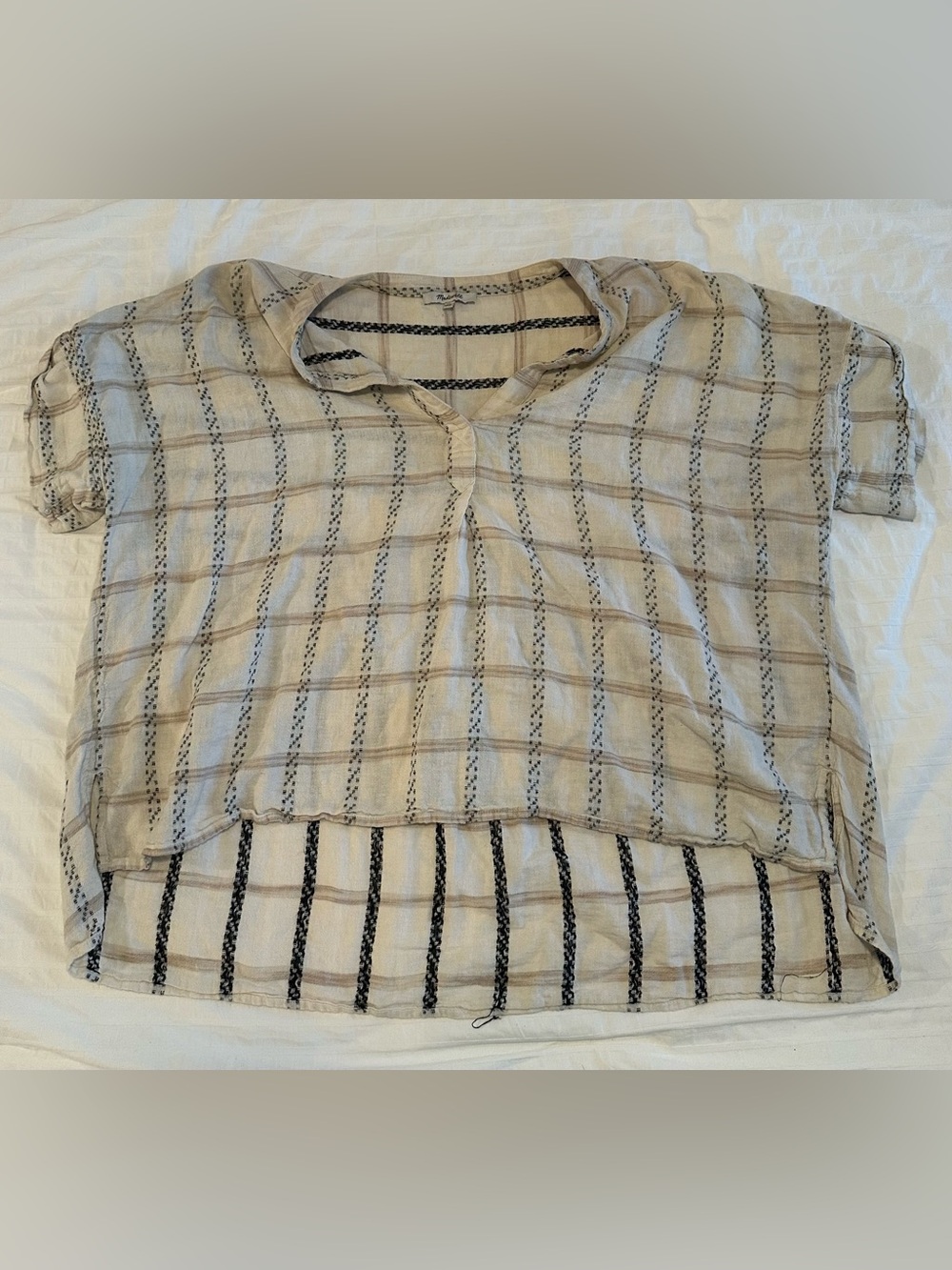 Madewell Cream Striped Short-Sleeve Blouse